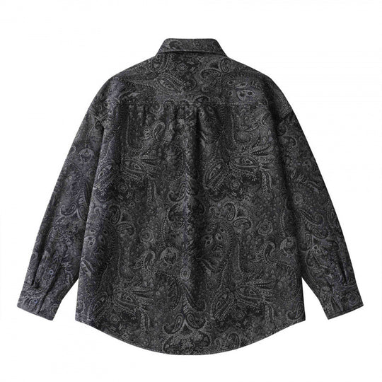 Unisex Oversize Hemdjacke mit Paisley‑Jacquard, durchgehender Knopfleiste und Brusttasche Nord Taschen