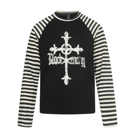 Herren Langarm-Raglanshirt mit Streifenärmeln und Vintage-Print Nord Taschen
