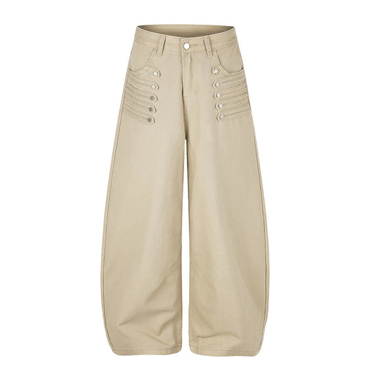 Damen Hochgeschnittene Palazzo‑Hose mit weitem Ballonbein und dekorativer Knopfleiste Nord Taschen