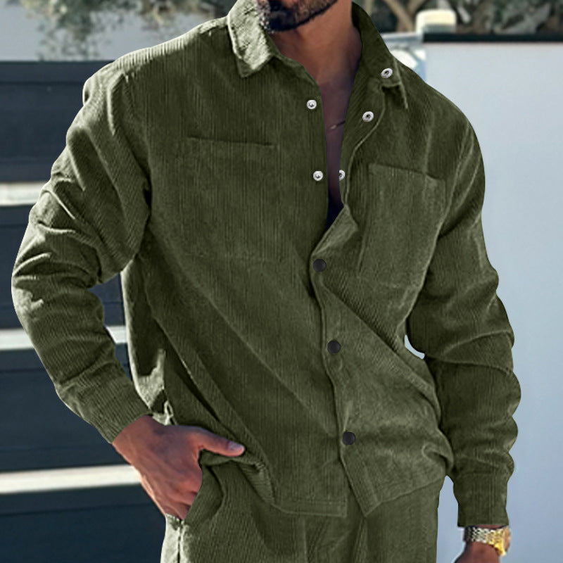 Herren Kord-Überhemd im Oversize-Look mit Brusttaschen und durchgehender Knopfleiste Nord Taschen