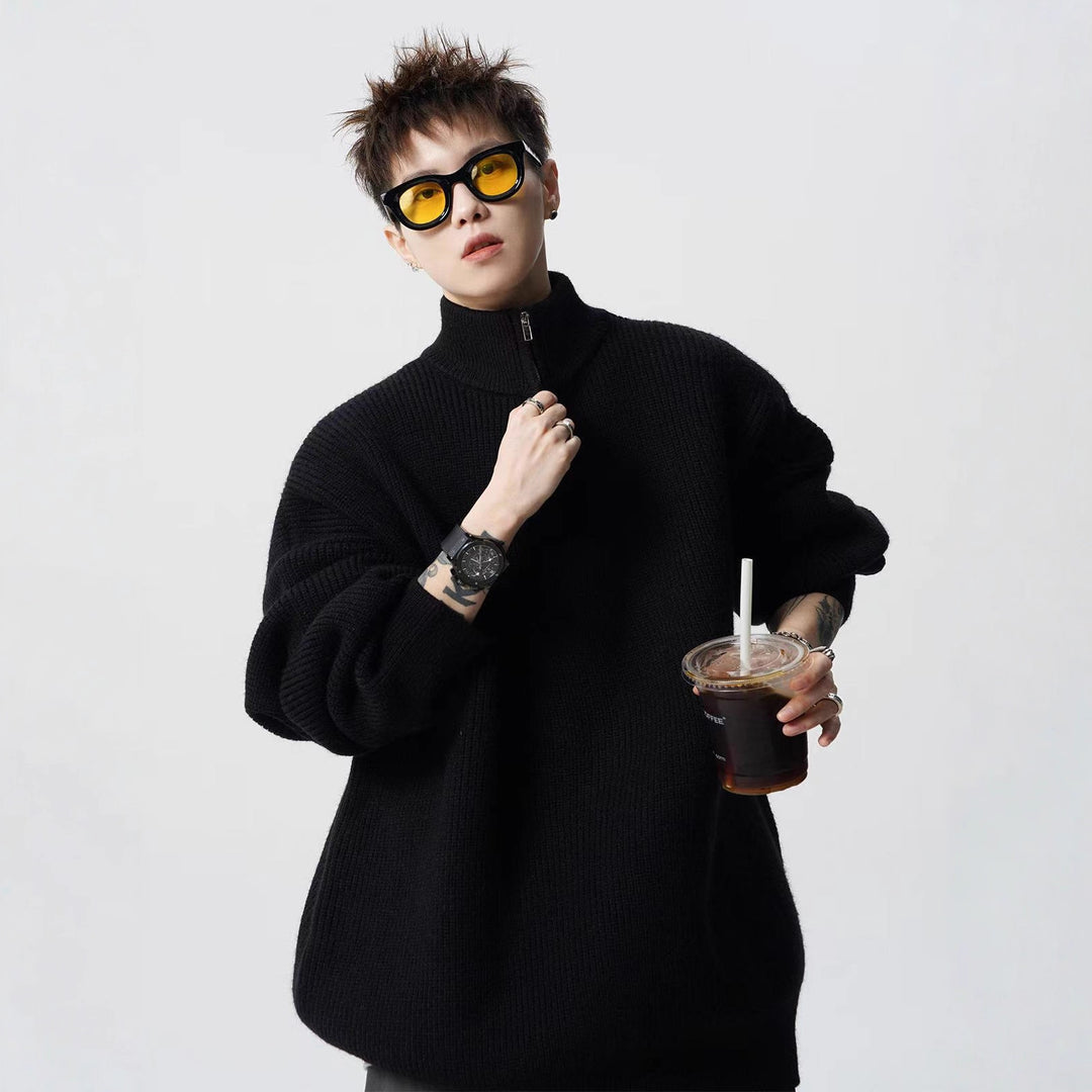 Damen Urbaner Oversized Pullover mit Stehkragen Nord Taschen