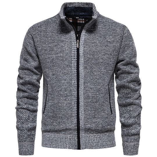 Herren strukturierter Strickcardigan mit durchgehendem Reißverschluss und kontrastgefüttertem Stehkragen Nord Taschen