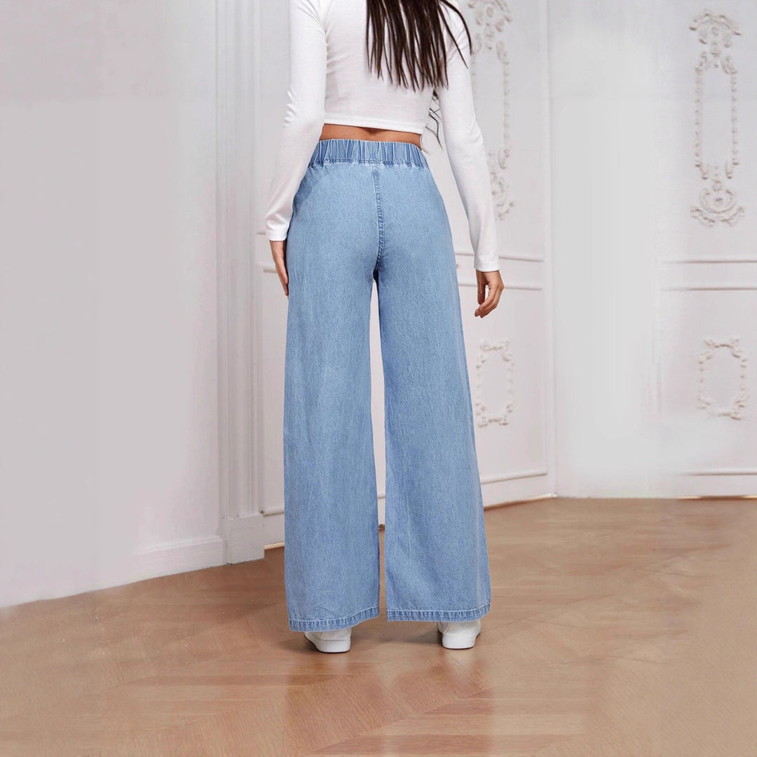 Damen High‑Waist Weite-Jeans mit elastischem Bund und ausgestelltem Bein Nord Taschen
