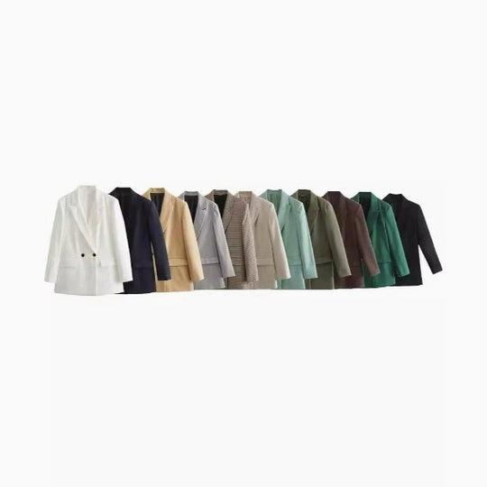 Damen 100+ geradliniger Longline Blazer mit Reverskragen, doppelreihiger Optik und Pattentaschen Nord Taschen