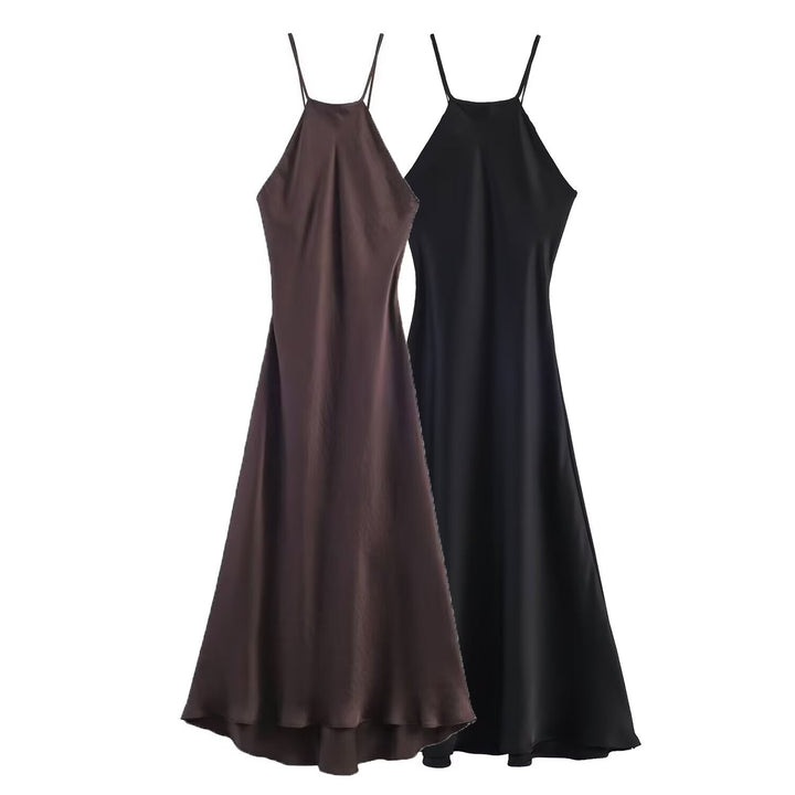 Damen Maxikleid mit elegantem Halterneck und schwingendem Saum