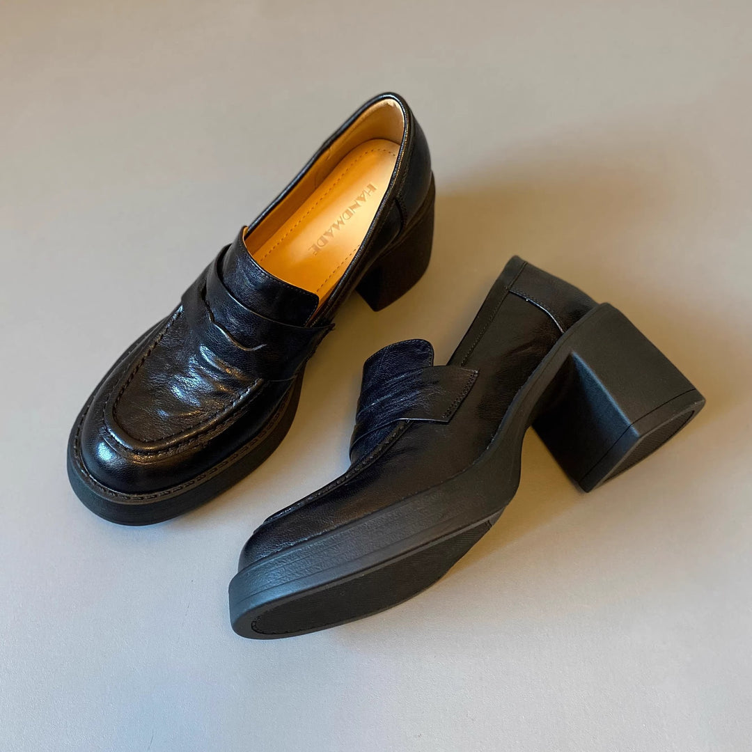 Damen Hochabsatz-Pennyloafer mit massivem Blockabsatz und profilierter Sohle Nord Taschen