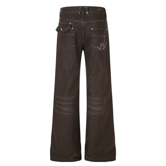 Damen Weite High‑Waist Denimhose mit geradem Bein und Utility‑Pattentaschen Nord Taschen