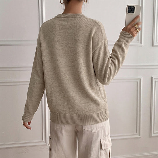 Damen Leichter Henley-Strickpullover mit Knopfleiste, gerippten Bündchen und relaxed Fit Nord Taschen