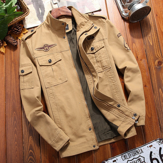 Herren leichter Canvas-Militärblouson mit Stehkragen, Schulterklappen und Mehrfach‑Pattentaschen Nord Taschen