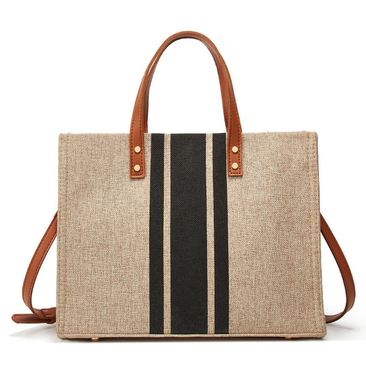 Damen Tragetasche mit eleganten Ledergriffen und gestreiftem Design Nord Taschen