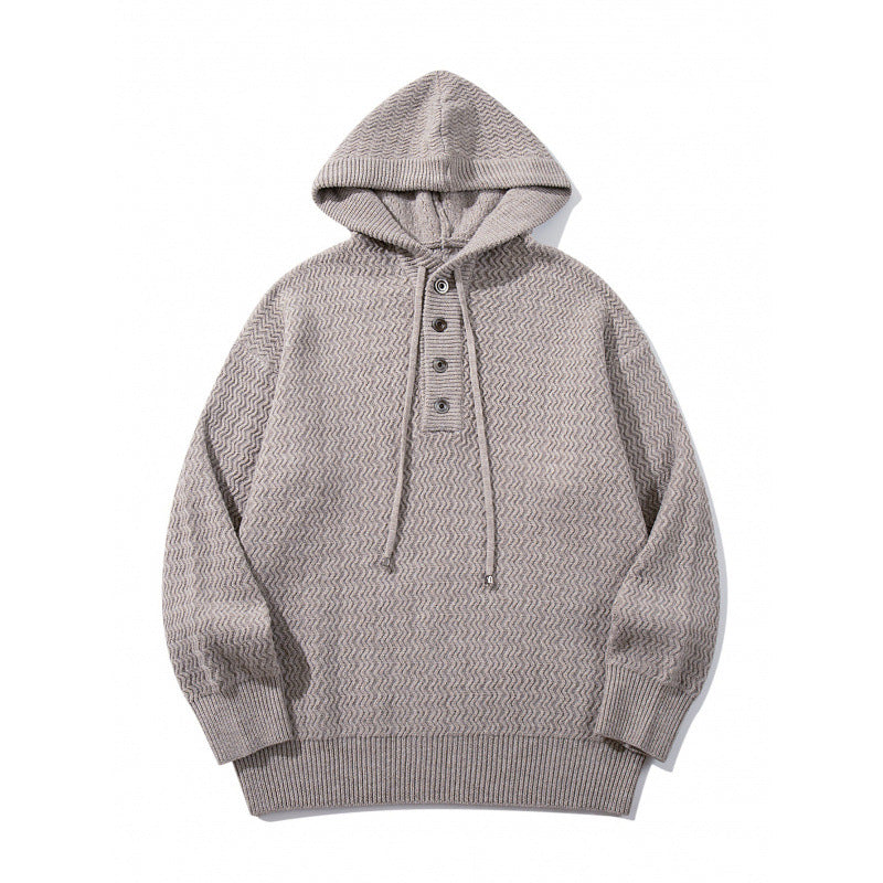 Unisex Strukturstrick-Hoodie mit halber Knopfleiste und Tunnelzugkapuze Nord Taschen