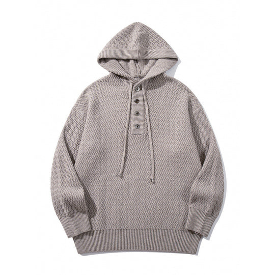 Unisex Strukturstrick-Hoodie mit halber Knopfleiste und Tunnelzugkapuze Nord Taschen