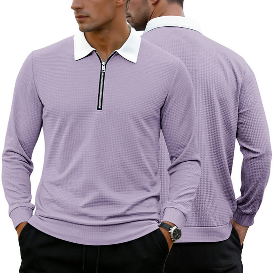 Herren Elegantes Waffelstruktur-Poloshirt mit Halbzip und Kontrastkragen Nord Taschen