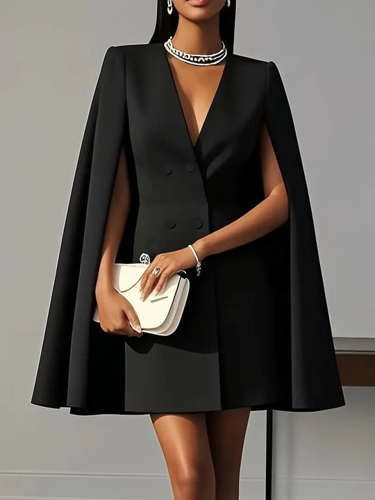 Damen Cape-Blazer-Kleid mit Doppelreihe und tiefem V-Ausschnitt Nord Taschen