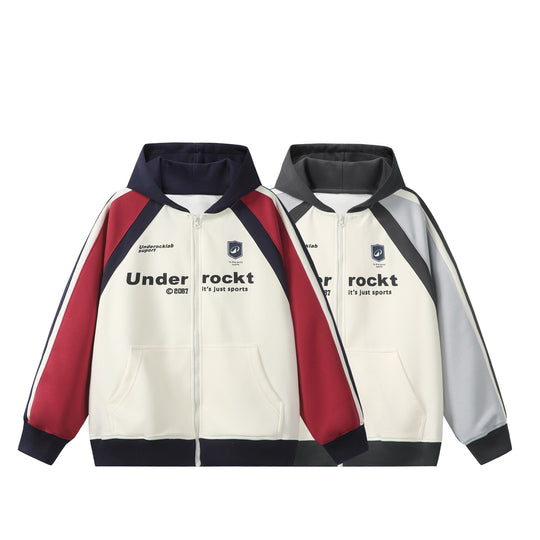 Unisex Kapuzen‑Zipjacke im Retro‑Sportstil mit Colorblock‑Einsätzen und Kängurutasche Nord Taschen