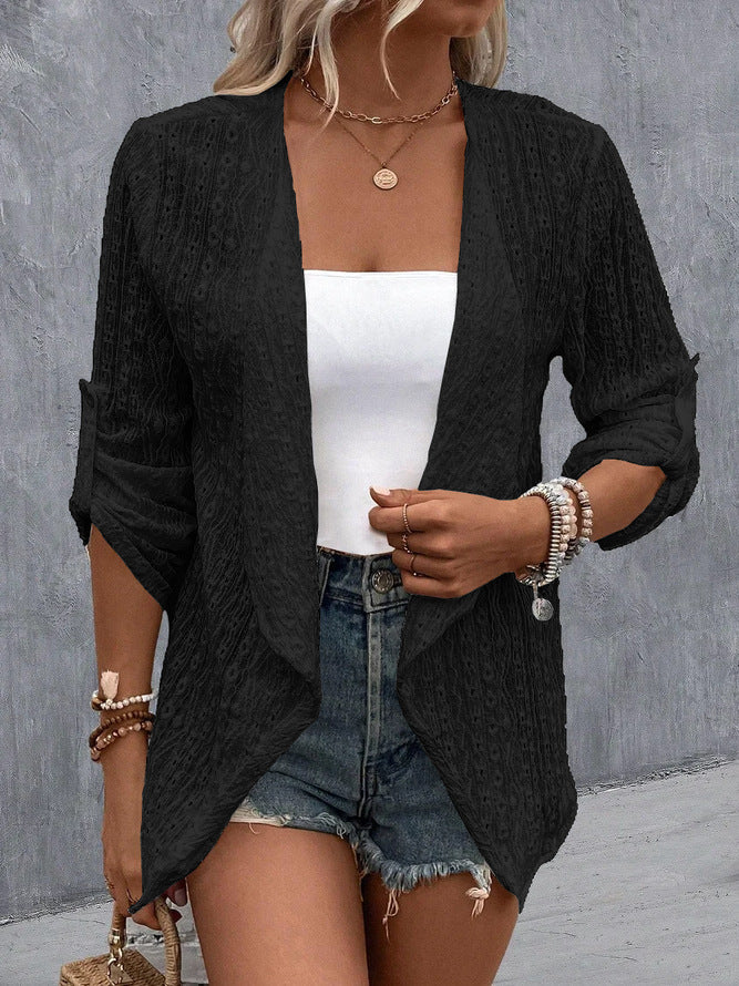 Damen luftiger Strick-Cardigan mit dekorativem Lochmuster Nord Taschen