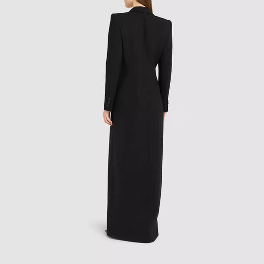 Damen Langes tailliertes Blazerkleid mit tiefem V‑Ausschnitt und strukturierten Schulterpolstern Nord Taschen