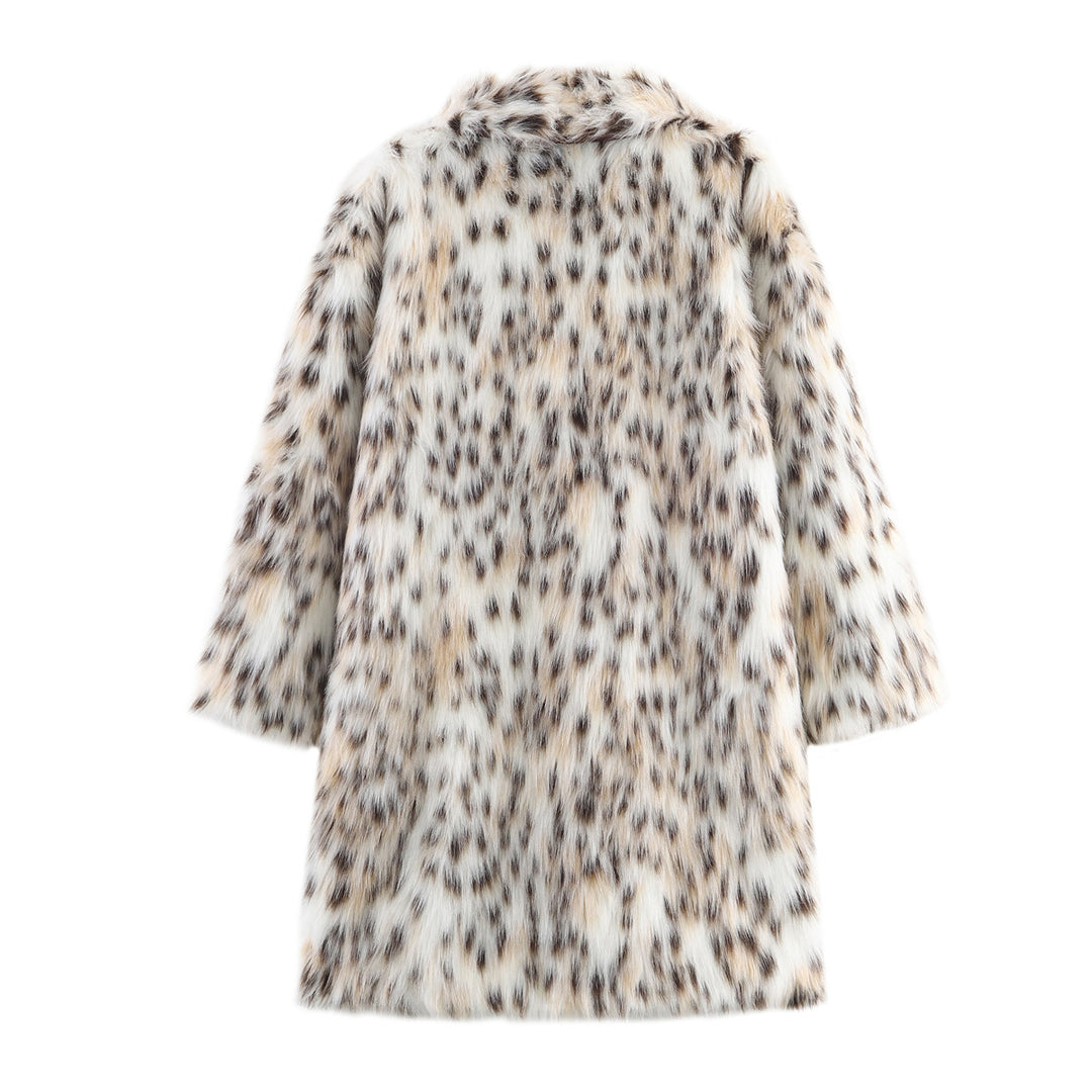 Damen Midimantel aus Kunstfell mit Leoparden‑Print, oversized Schnitt und Schalkragen Nord Taschen