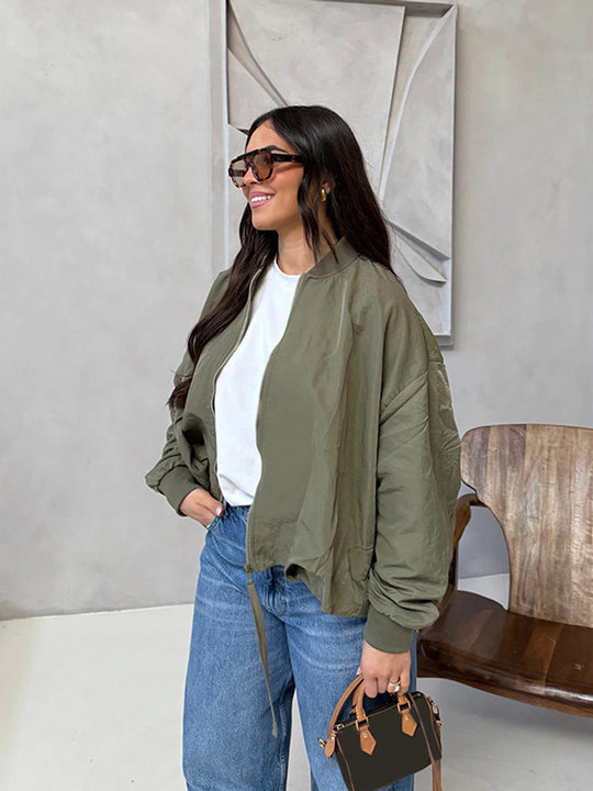 Damen Oversize Bomberjacke mit Tunnelzug, gerippten Bündchen und leichtem Nylon-Finish Nord Taschen