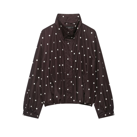 Damen Leichte Cropped-Regenjacke mit Stehkragen, Druckknopfleiste und Polka‑Dot-Design Nord Taschen