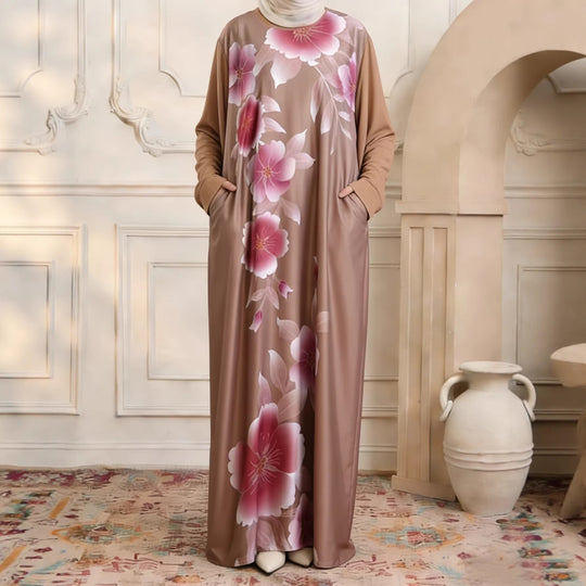Damen Maxikleid im Kaftan-Stil mit handbemaltem Blumenprint Nord Taschen