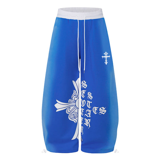 Damen Extraweite Culotte-Sweathose im Palazzo‑Stil mit hohem Komfortbund, Tunnelzug und gotischem Kreuz-Print Nord Taschen