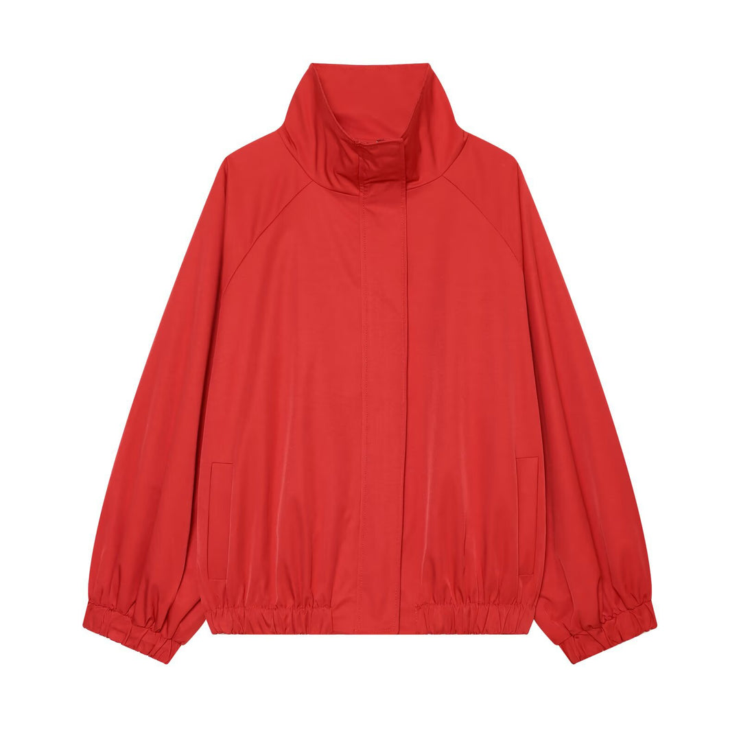 Damen Leichte Boxy-Übergangsjacke mit Funnelkragen und elastischem Saum Nord Taschen