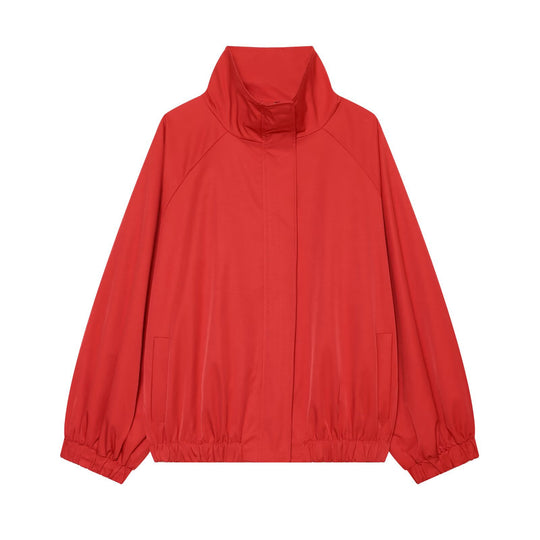 Damen Leichte Boxy-Übergangsjacke mit Funnelkragen und elastischem Saum Nord Taschen