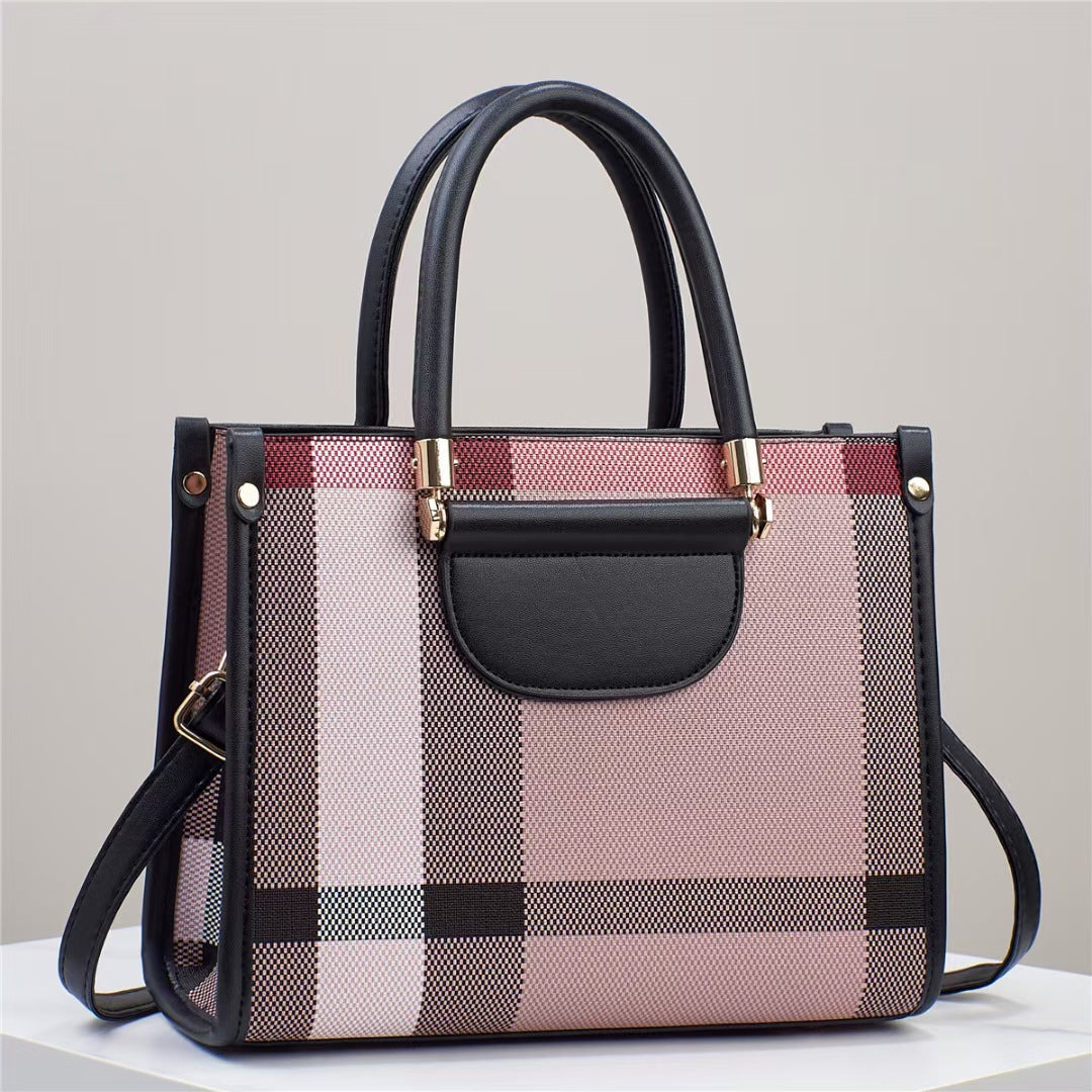 Damen elegante Handtasche mit kontrastreichem Karomuster und abnehmbarem Schultergurt Nord Taschen