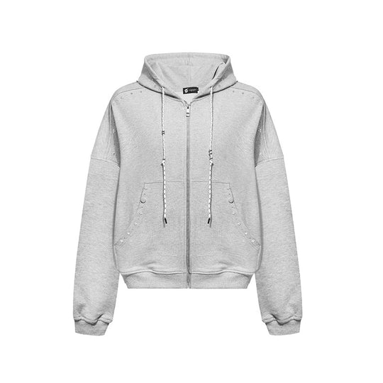 Damen Kapuzen-Zipjacke mit Nietenbesatz und Oversize-Schnitt Nord Taschen