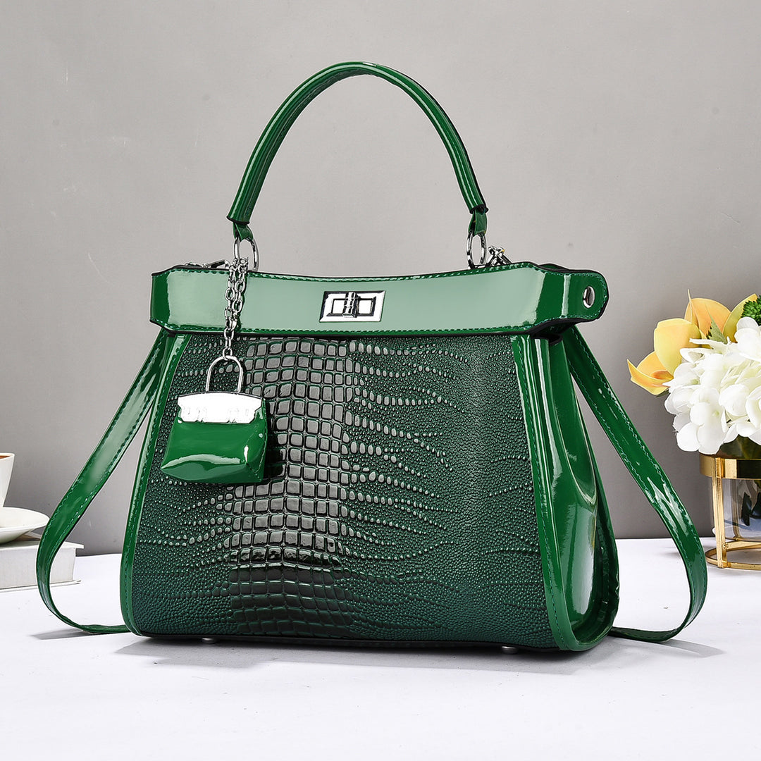 Damen Handtasche mit glänzender Krokodil-Prägung und abnehmbarer Mini-Clutch Nord Taschen