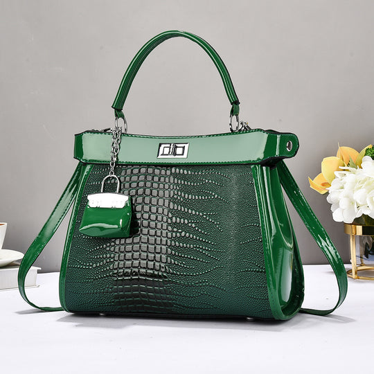 Damen Handtasche mit glänzender Krokodil-Prägung und abnehmbarer Mini-Clutch Nord Taschen