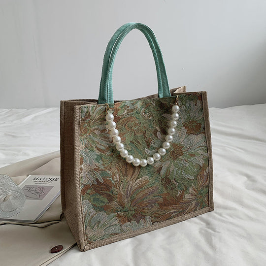 Damen Einkaufstasche mit floralem Jacquard-Muster und eleganter Perlenverzierung Nord Taschen