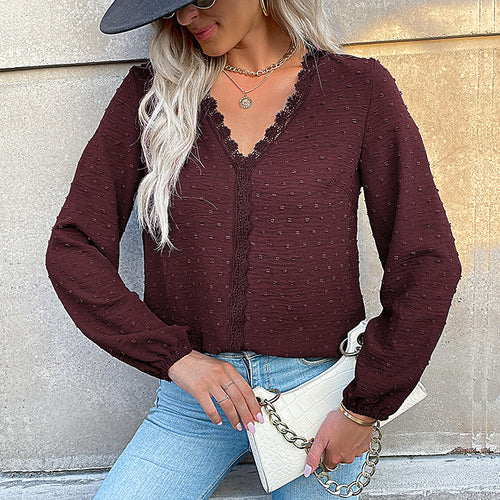 Damen Elegante Bluse mit Rüschendetails und Spitzenakzent Nord Taschen
