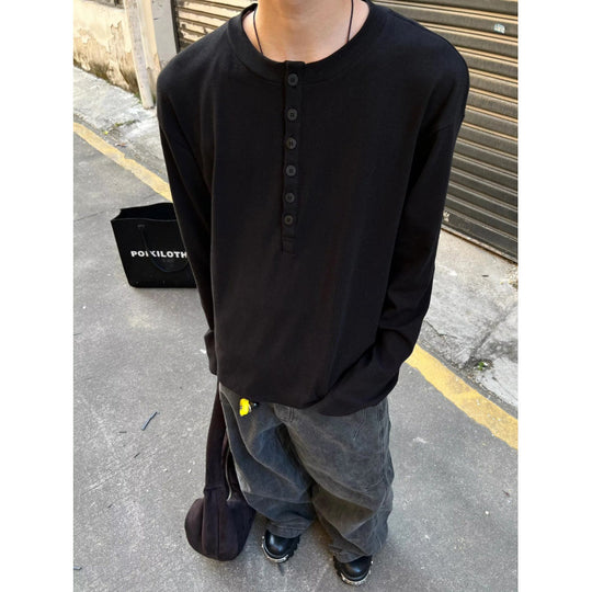 Herren Leichtes Henley-Longsleeve aus Feinrippen‑Jersey mit Knopfleiste und Regular‑Fit Nord Taschen