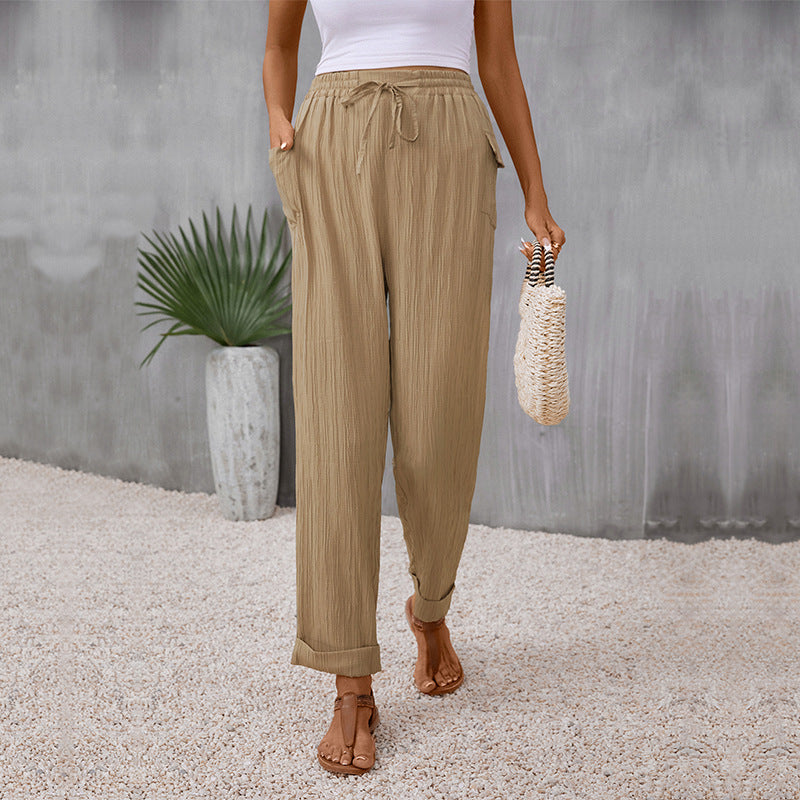 Damen Lässige Sommerhose mit Gummizug und Seitentaschen Nord Taschen