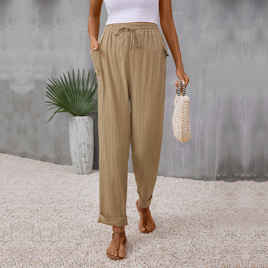 Damen Lässige Sommerhose mit Gummizug und Seitentaschen Nord Taschen