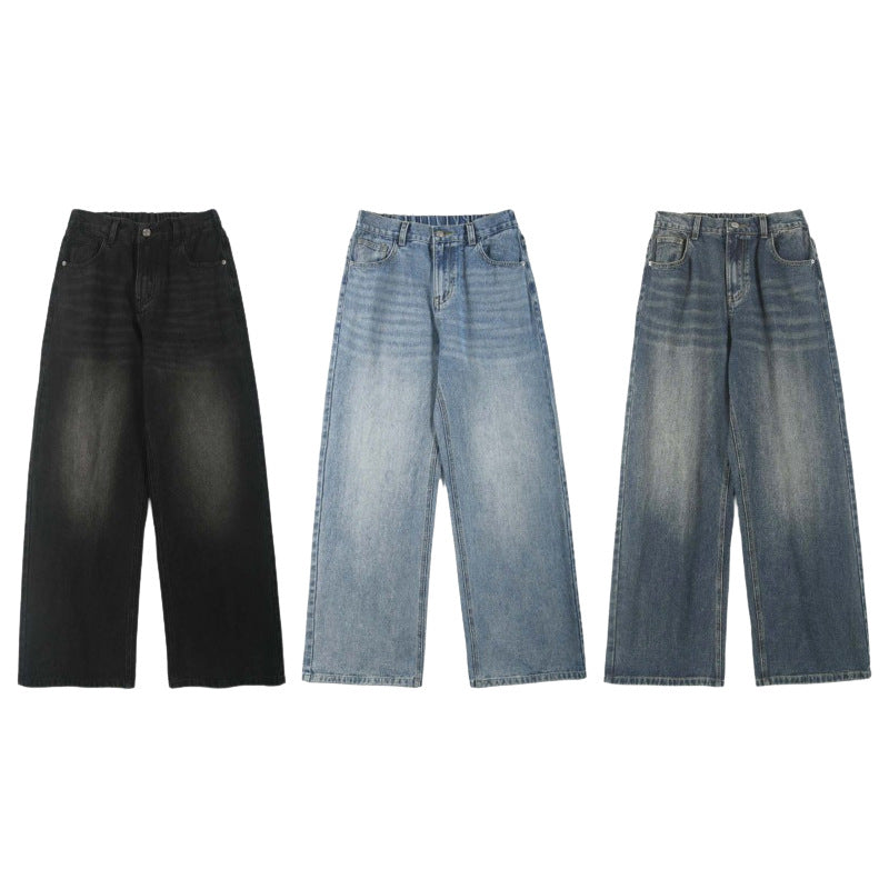 Herren Weite Relaxed-Jeans mit hohem Bund Used-Waschung und geradem Bein Nord Taschen