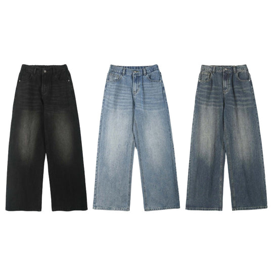 Herren Weite Relaxed-Jeans mit hohem Bund Used-Waschung und geradem Bein Nord Taschen