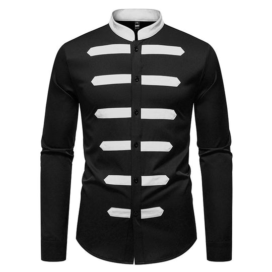 Herren Slim-Fit Hemd mit Stehkragen und dekorativen Paspelstreifen Nord Taschen