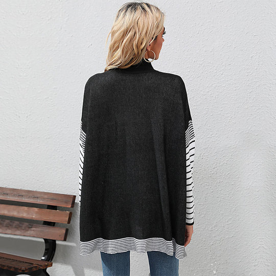 Damen Lässiger Pullover mit gestreiften Ärmeln Nord Taschen
