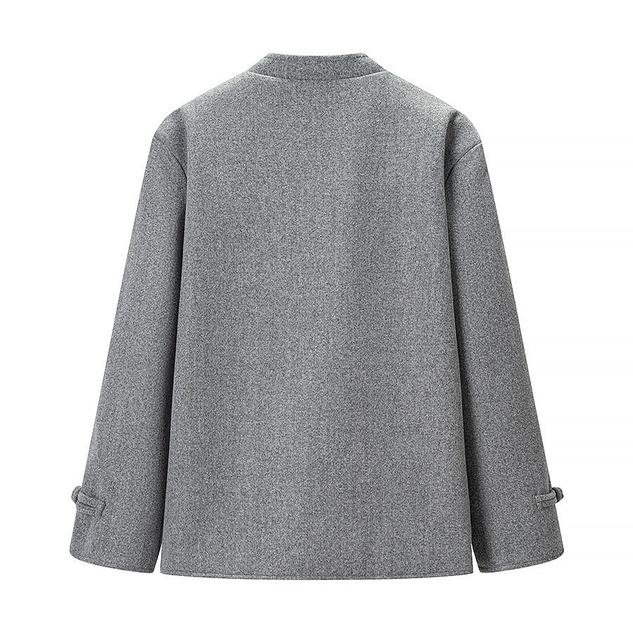 Damen Wolloptik-Kurzjacke mit Stehkragen und Knotenverschlüssen Nord Taschen