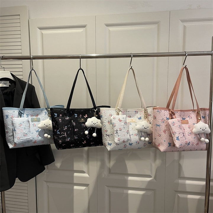 Damen modische Strandtasche mit floralem Stickmuster und separatem Kosmetiktäschchen Nord Taschen