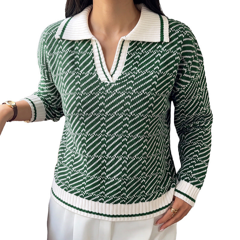 Damen Modischer Strickpullover mit weitem Kragen Nord Taschen
