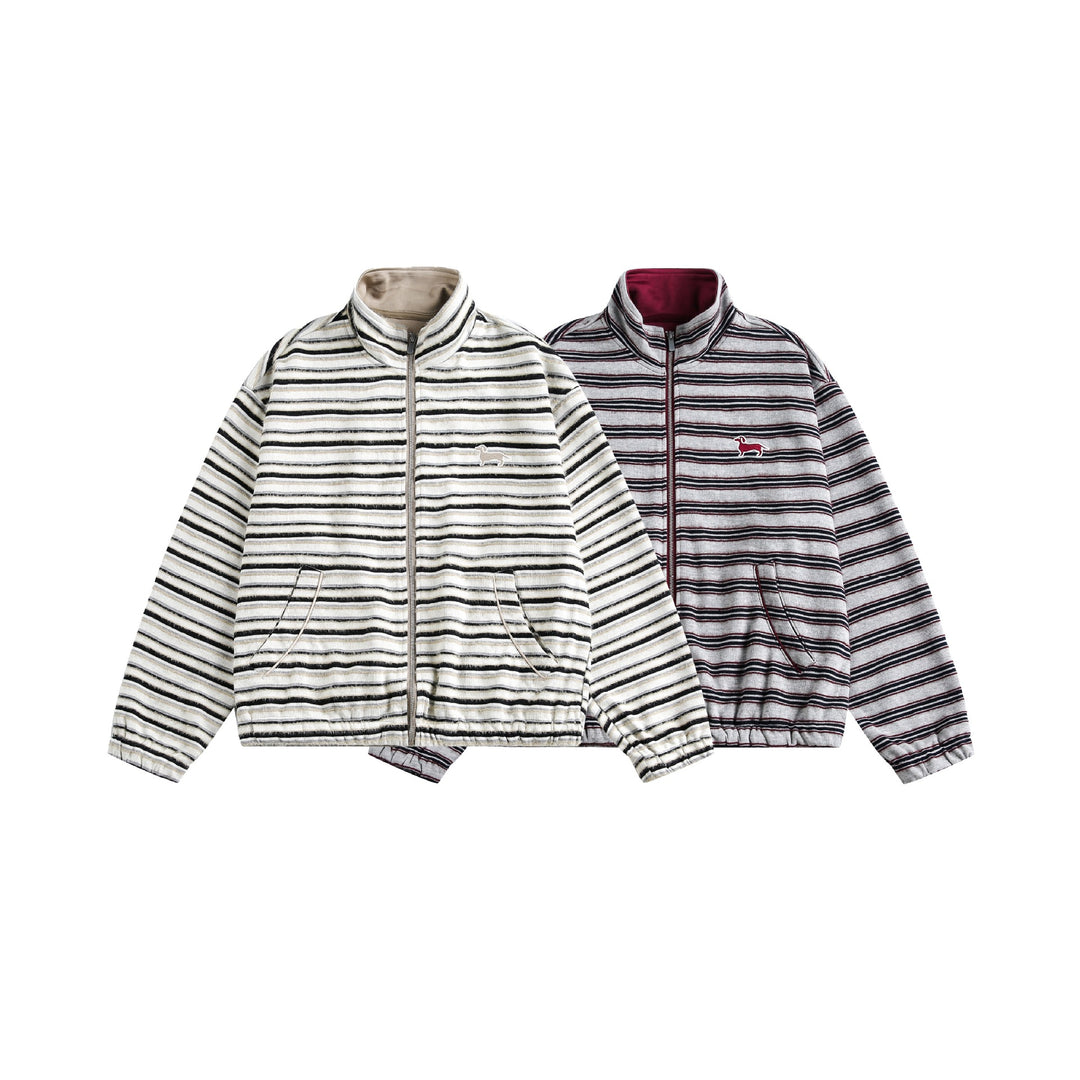 Damen Gestreifte Sweatjacke mit Stehkragen, Reißverschluss und elastischem Saum Nord Taschen