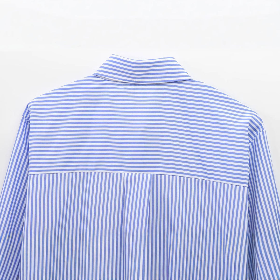 Damen Oversized Hemdbluse mit vertikalem Nadelstreifen, übergroßen Manschetten und Schmuckknöpfen Nord Taschen