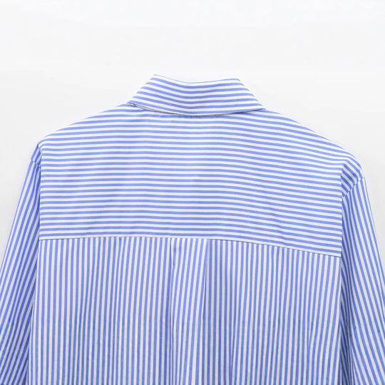 Damen Oversized Hemdbluse mit vertikalem Nadelstreifen, übergroßen Manschetten und Schmuckknöpfen Nord Taschen