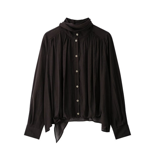 Damen Weiche Chiffonbluse mit Stehkragen, Knopfleiste und asymmetrischem Saum Nord Taschen