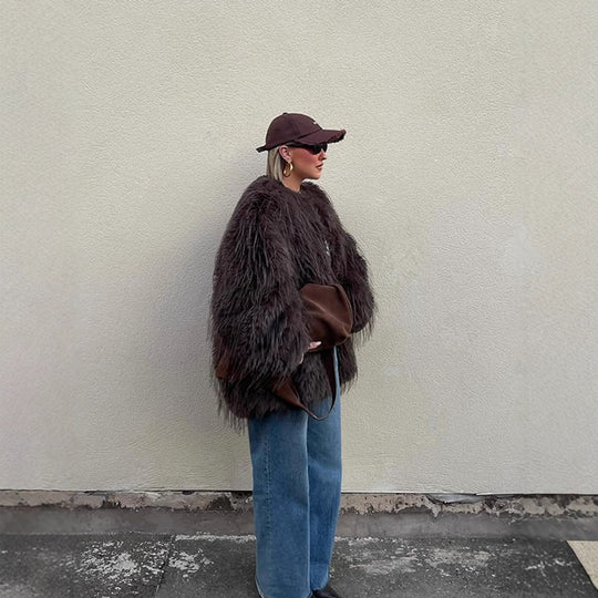 Damen Oversize Kunstpelz‑Mantel mit langfloriger Shag‑Optik und kastiger Silhouette Nord Taschen