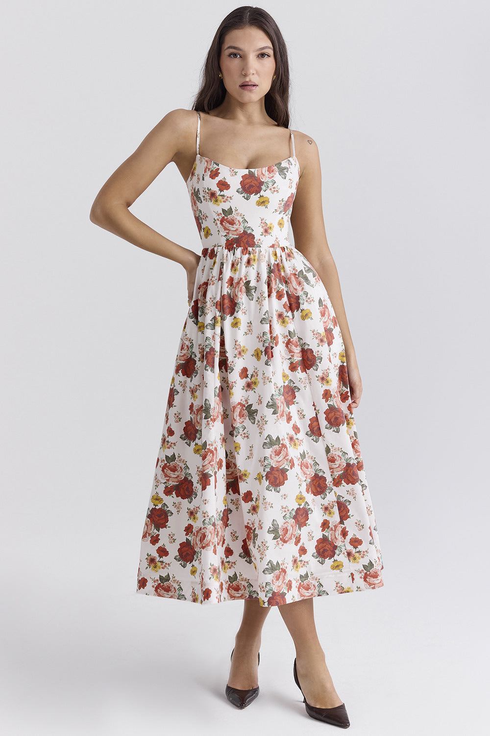 Damen Maxikleid mit floralem Print und verstellbaren Spaghettiträgern